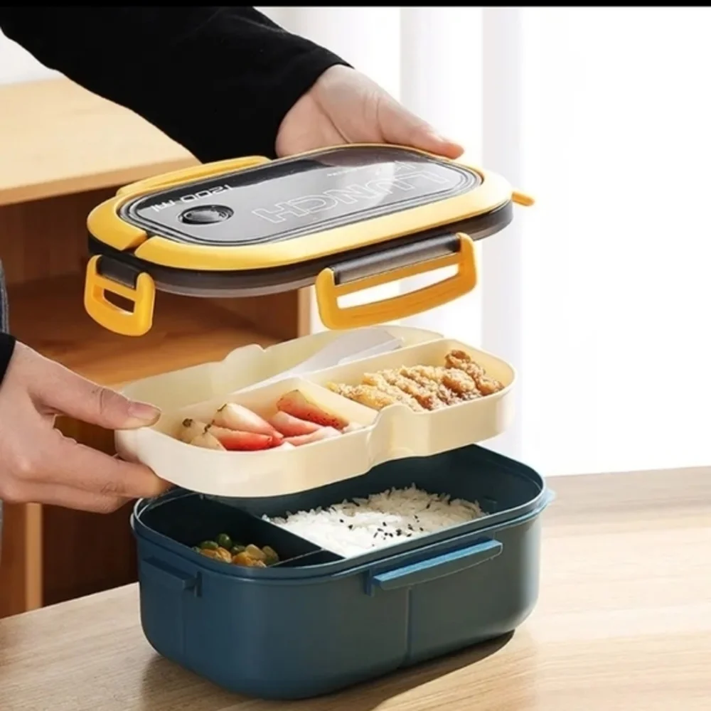 Portable BPA 1200ML Airtight Double Layer Lunch Box with Fork and Spoon‎